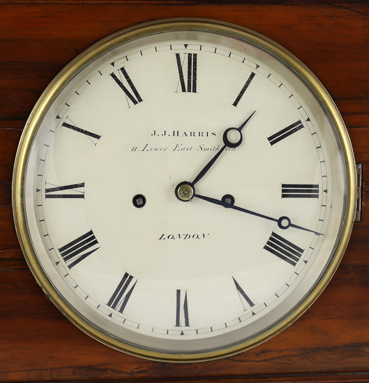 J.J. Harris of London. A Victorian rosewood hour repeating bracket clock, 30cm wide, 17cm deep, 42cm high